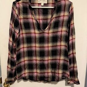 Anthropologie Cloth & Stone Charley Plaid Soft V Neck Flannel